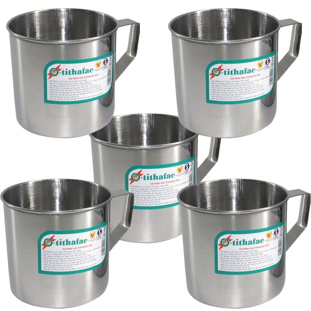 Combo 5 Ca inox có quai kích thước nhỏ phù hợp cho bé học mẫu giáo Tithafac – size số 8