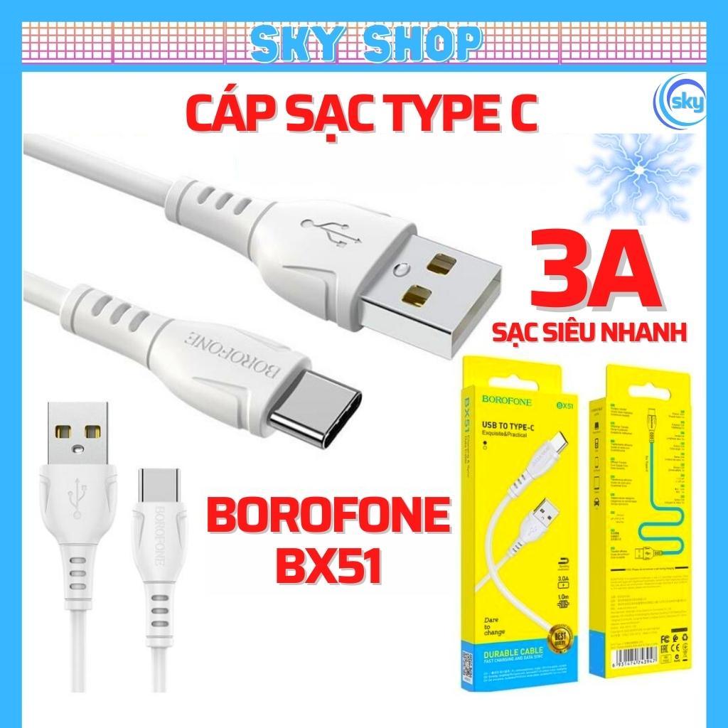 Cáp sạc nhanh type c Borofone BX51 sạc nhanh 3A dành cho điện thoại androi, samsung, oppo, xiaomi