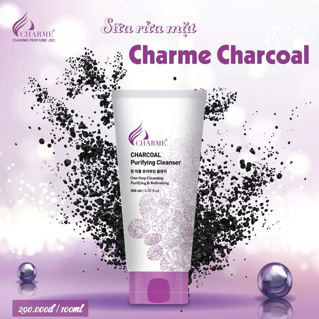 Sữa rửa mặt than hoạt tính, Charme Charcoal Purifying, thải độc da, làm sạch sâu, không gây kích ứng, 100ml
