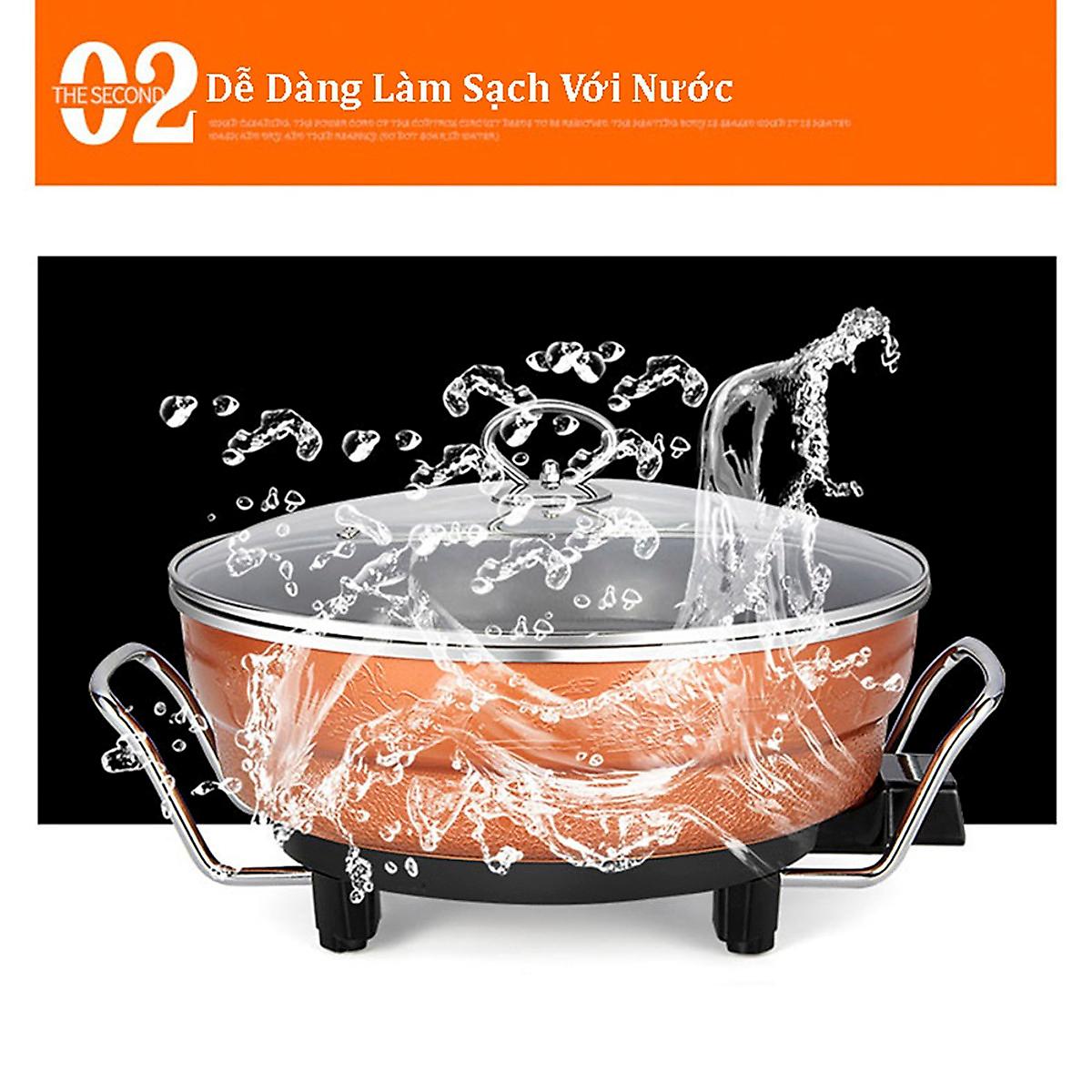 Chảo Nồi Lẩu Điện Chống Dính Đa Năng Công Suất 1360W, Nhiều Chức Năng Như Chiên, Xào, Nấu - Hàng nhập khẩu
