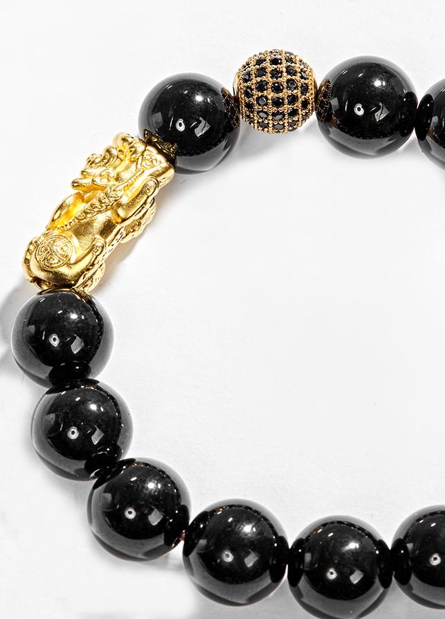 Vòng Tay Nam Đá Obsidian Phối Tỳ Hưu Bạc Mạ Vàng 24K Ngọc Quý Gemstones