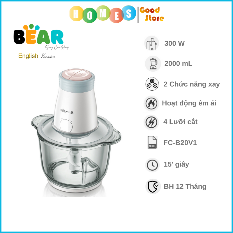 Máy Xay Thịt BEAR Đa Năng 2L QSJ-B02Q1 (FC-B20V1) - Hàng Chính Hãng