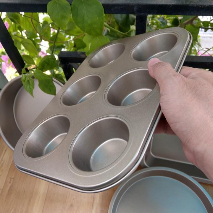Khuôn làm bánh cao cấp chống dính bộ 5 chiếc, khuôn nướng bánh cupcake, pizza, bánh mì bằng thép carbon an toàn