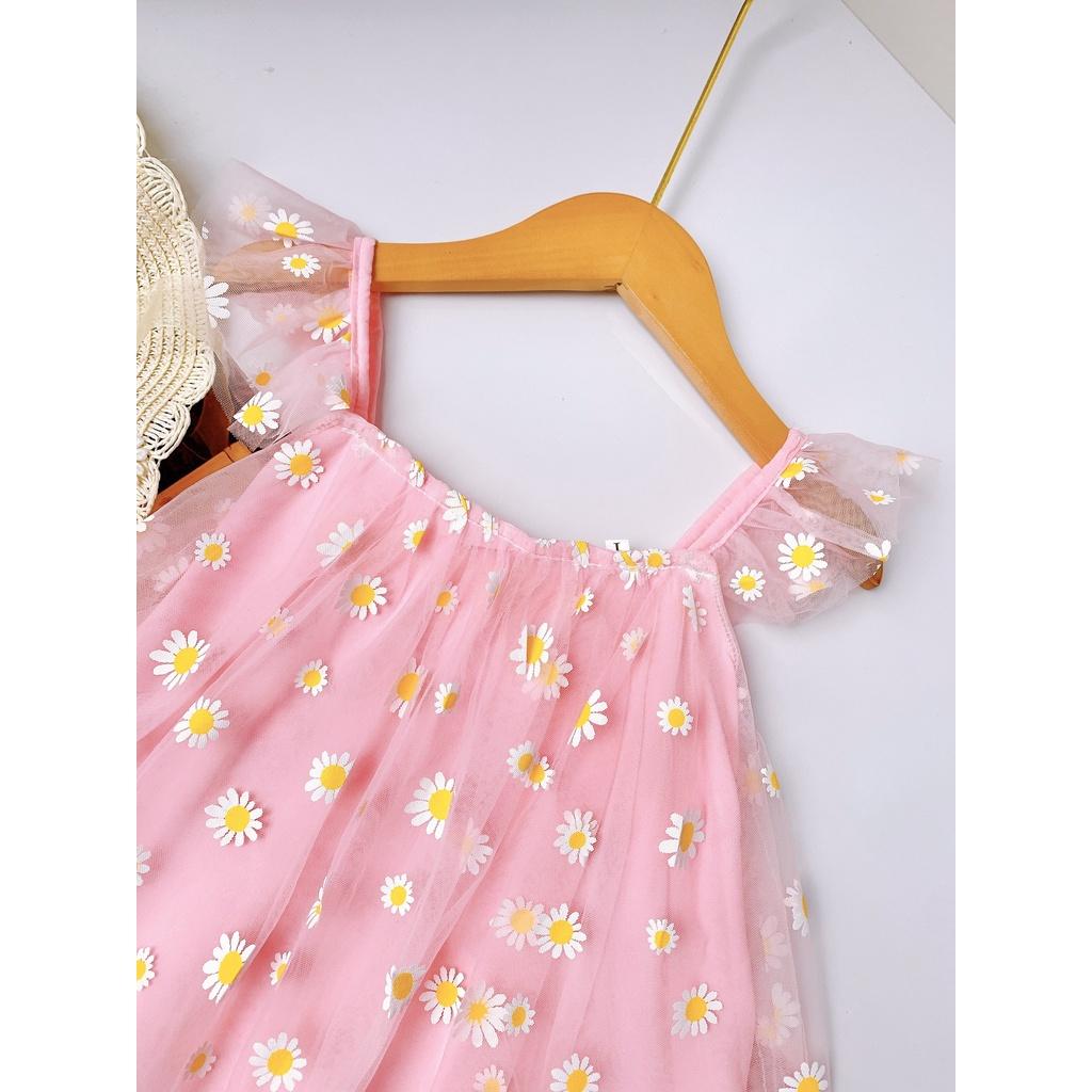 Đầm váy công chúa cho bé gái hoa cúc dễ thương từ 10-18kg chất voan lụa mềm mát