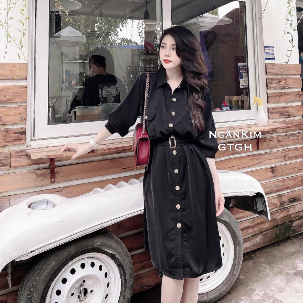 Váy Bầu Sơ Mi Kèm Đai Thắt Eo Váy Bầu Công Sở Dáng Dài HD4602 Honey Mommy