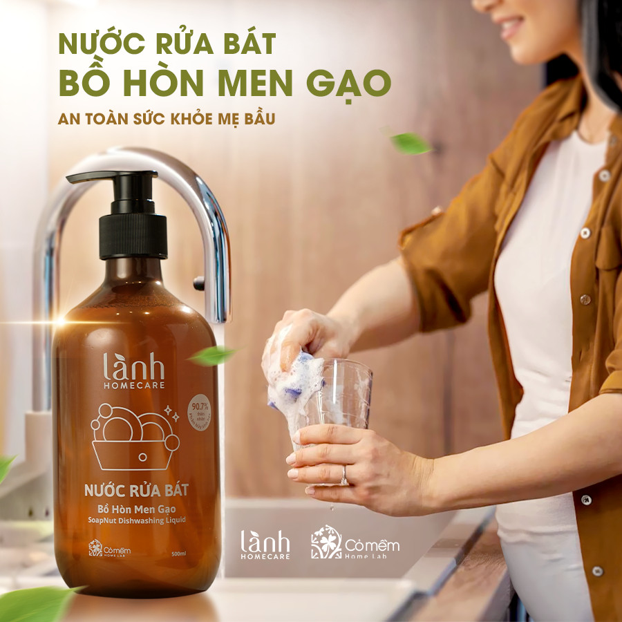 Nước Rửa Bát Thiên Nhiên Lành Homecare Chiết xuất Từ Bồ Hòn Men Gạo An Toàn Cỏ Mềm 500ml