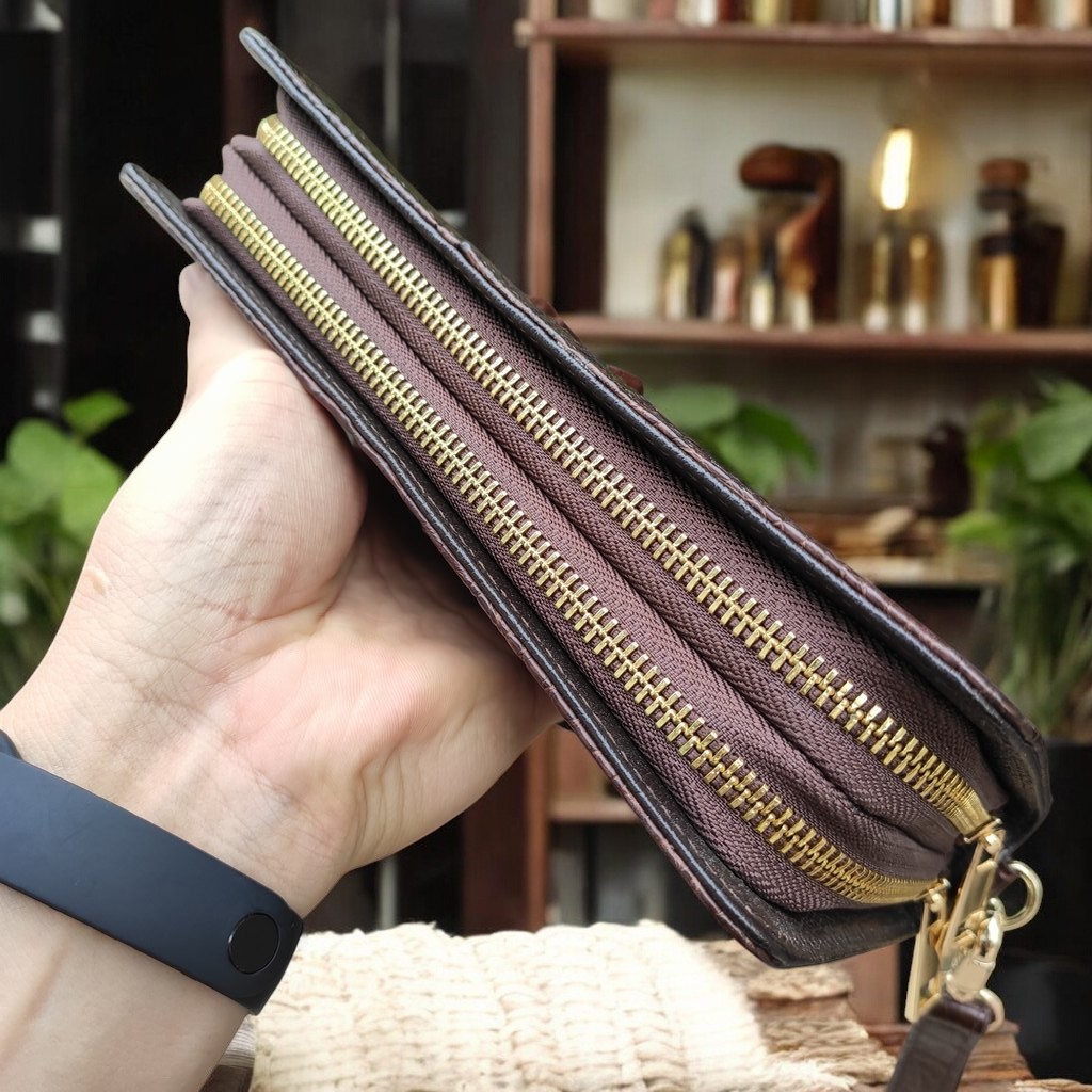 Ví cầm tay da cá sấu 2 dây kéo nam/nữ size lớn 22*12 cm