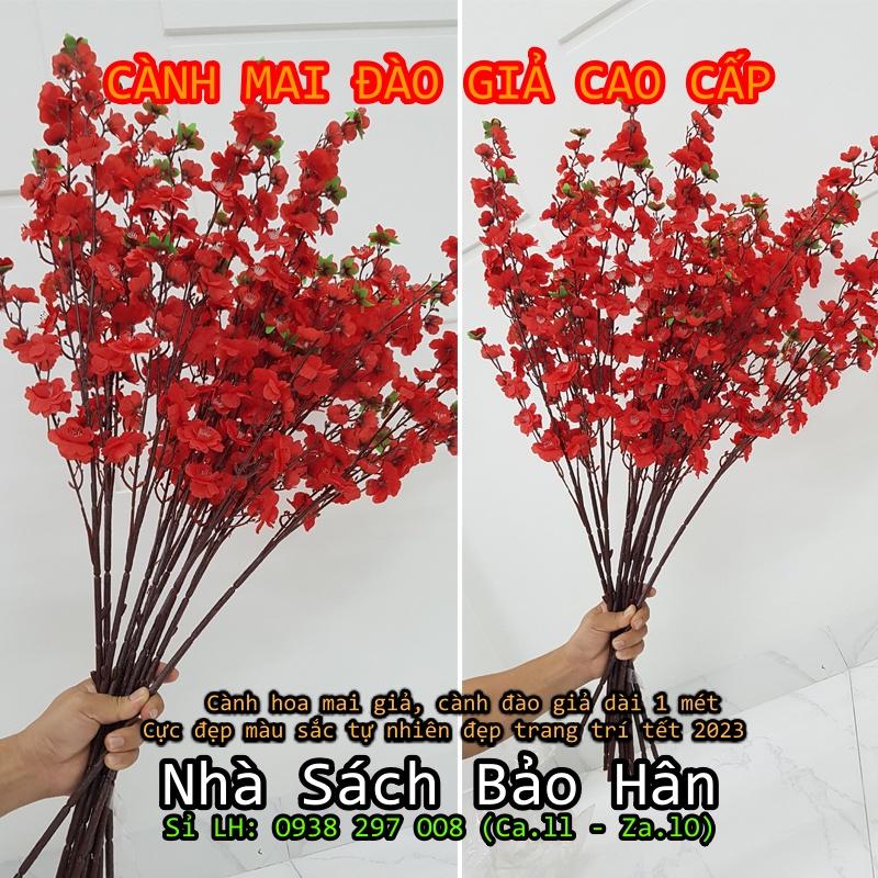 Hoa đào hoa mai giả dài 1m cực đẹp màu sắc tự nhiên giống thật trang trí Tết 2023