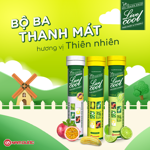 Bột sủi thanh nhiệt Livecool Nam Dược hương dưa gang hộp 6 gói x7g hỗ trợ giảm nhiệt miệng nóng trong,giải độc,mát gan