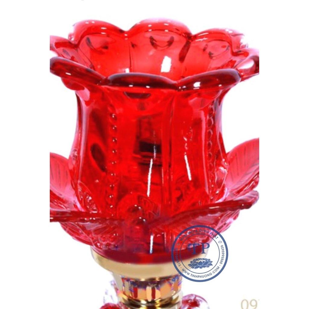 Đôi Đèn Thờ 1 Bông Vàng, Thuỷ tinh bóng led, thân có đèn TM121211