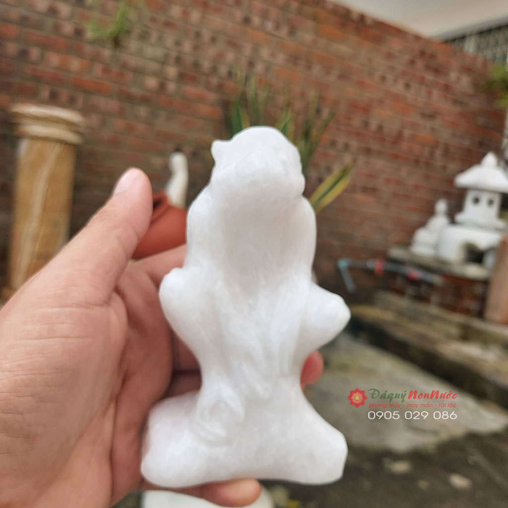 Tượng khỉ 12 con giáp phong thủy đá trắng 12cm - đá Non Nước