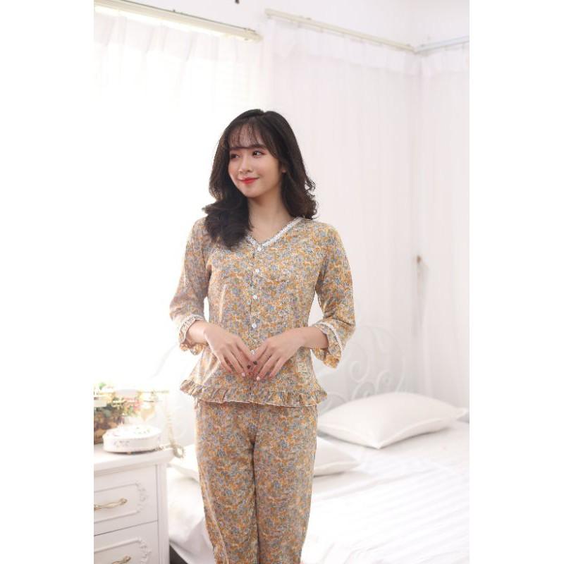 Quần áo mặc nhà cổ ren 2 màu