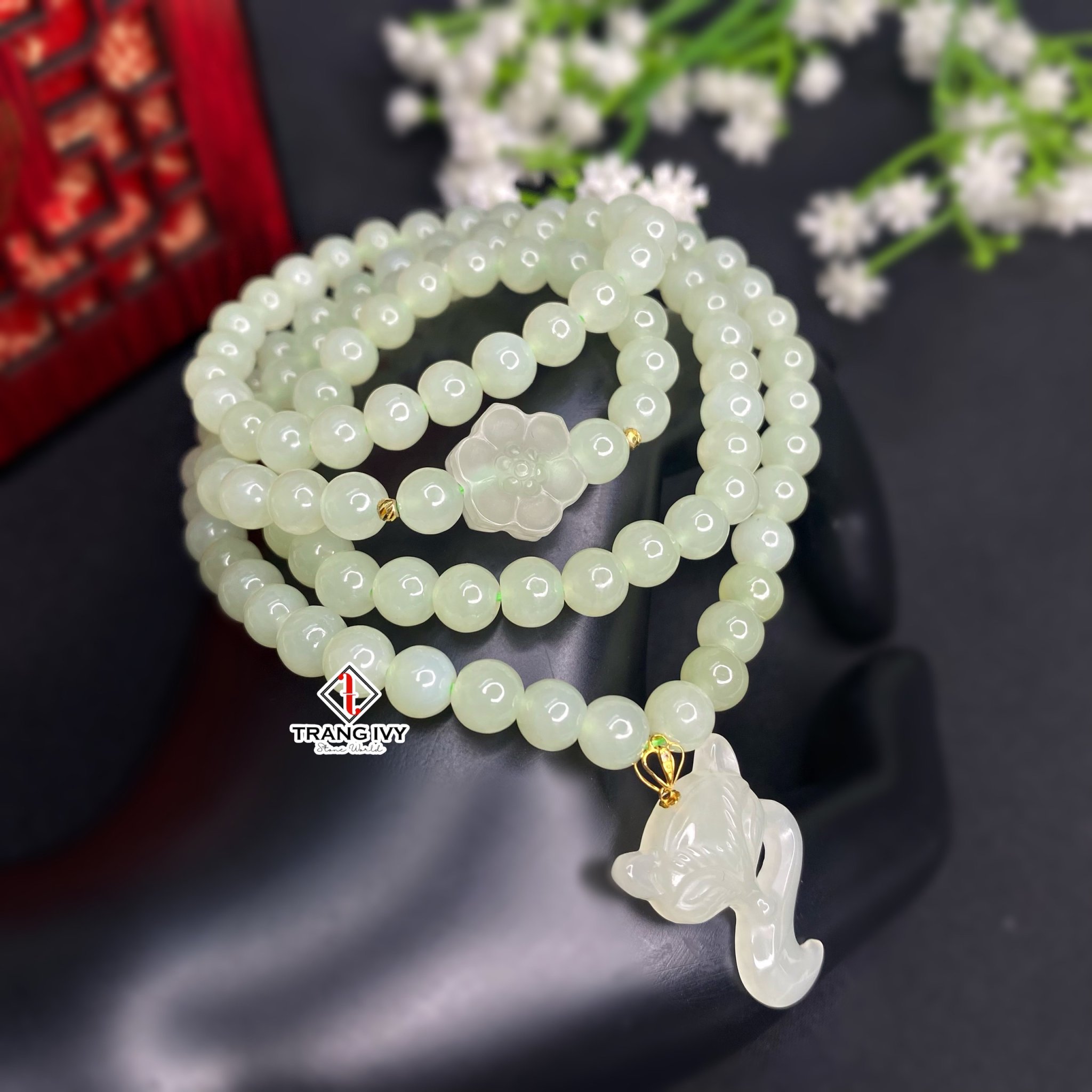 Vòng Tay Ngọc Hoà Điền Mix Hồ Ly Và Hoa Mai