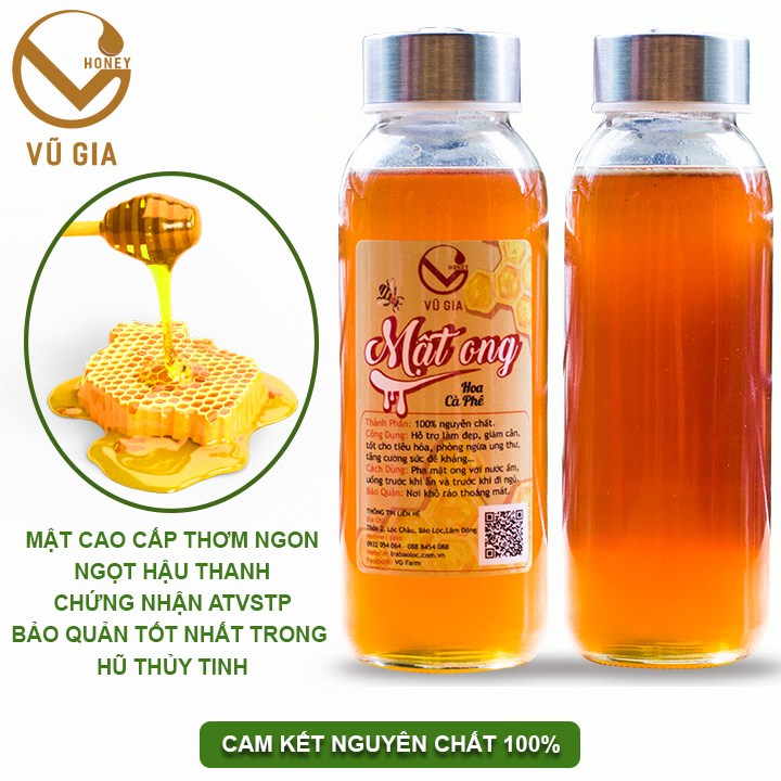 Mật Ong Hoa Cà Phê 420g + Bột Rau Má Sấy Lạnh 50g - Nguyên Chất Vũ Gia - Thanh lọc cơ thể, mát gan, giảm bớt căng thẳng, cải thiện trí nhớ, giảm mụn do nóng trong, hạ sốt, ngăn ngừa ung thư