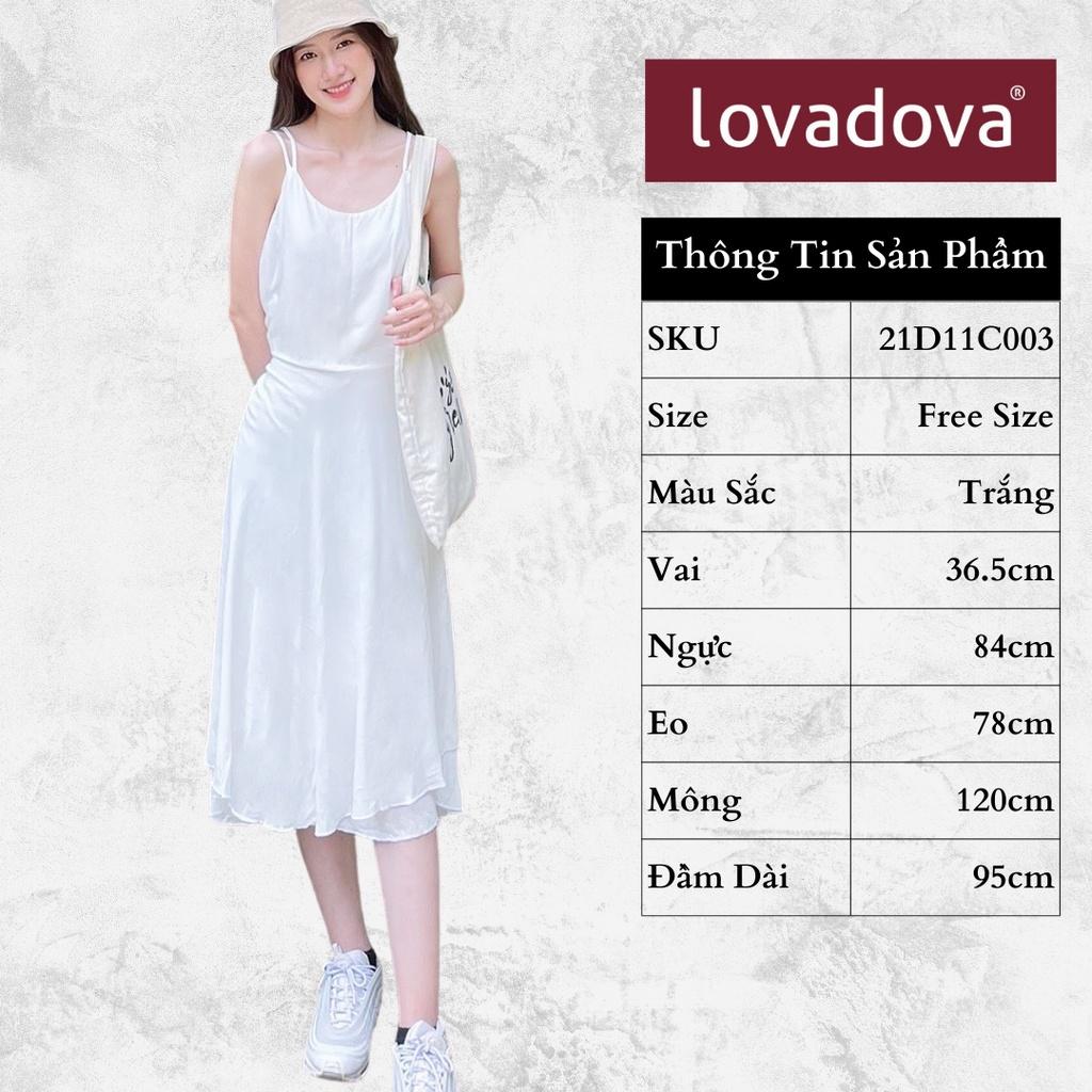 Đầm Dáng Suông, Hai Dây, Cách Điệu Nhún Eo, Tà Xòe Nhẹ, Màu Trắng - Lovadova 21D11C003