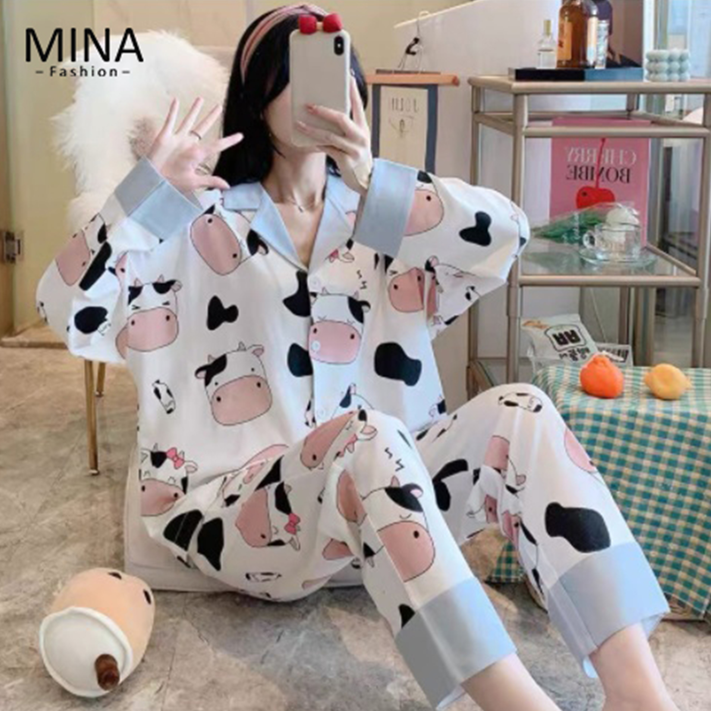 Đồ Bộ Pyjama Dài Tay, Đồ Ngủ Mặc Nhà Pizama Nữ Siêu Dễ Thương