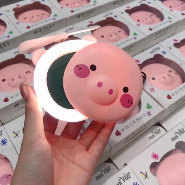 Gương đèn quạt sạc usb 3in1 hình heo siêu cute