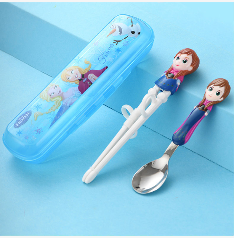Set đũa muỗng tập ăn nhựa 3D cao cấp Disney hình Anna cho trẻ em (tặng kèm hộp)