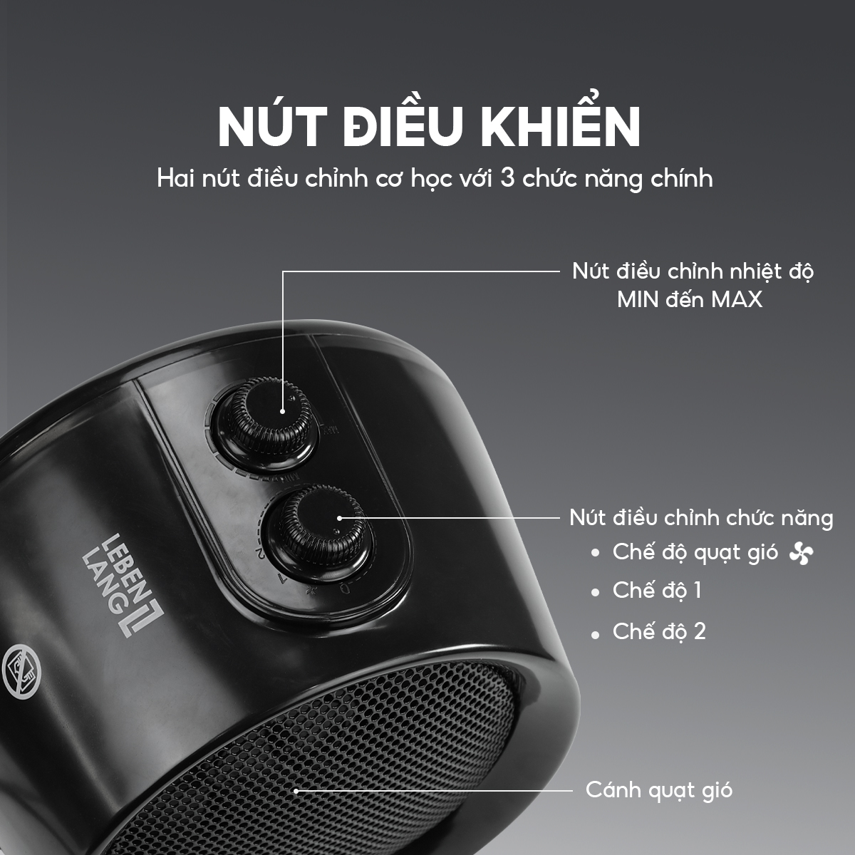 Máy sưởi mini dáng tròn Lebenlang LBL0275, công suất 1500W, làm ấm góc rộng, nóng nhanh, nhỏ gọn tiện lợi - hàng chính hãng