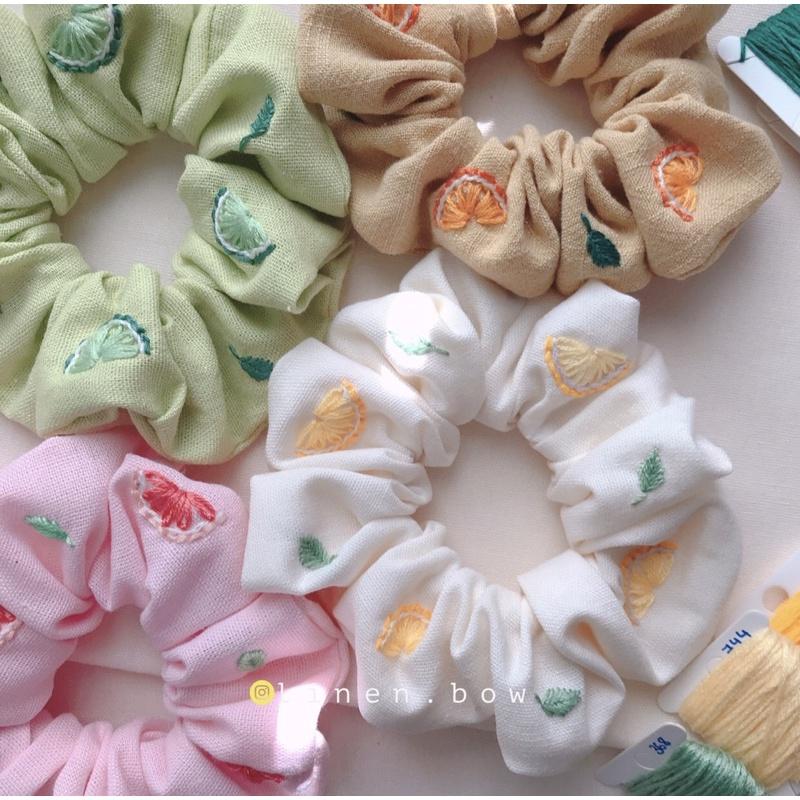 Scrunchies thêu hoạ tiết Cam/Chanh/Bưởi nhiều màu