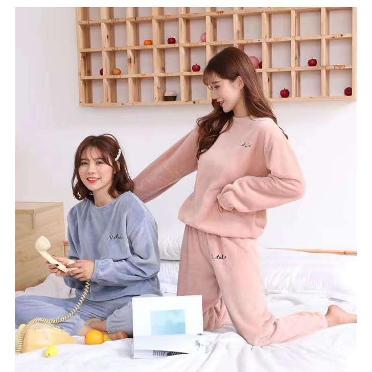 Bộ nỉ lông loại dày ấm áp, bộ nỉ nữ lót lông mềm mại dễ thương