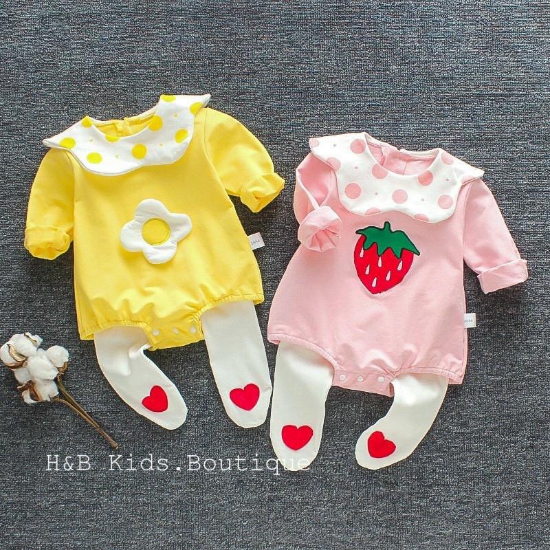(MS46)Bộ body dài tay cho bé xuất Hàn cho bé gái siêu dễ thương kèm tất liền quần
