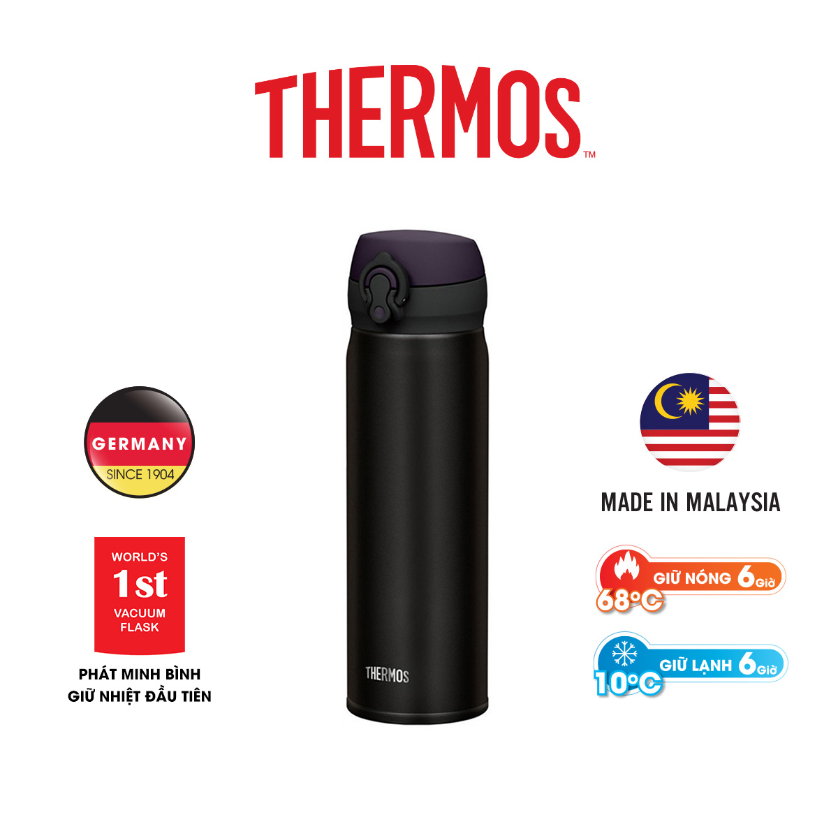 Bình Giữ Nhiệt Nhật Bản Inox Thermos Nút Bấm 500Ml Jnl 502 Alb Jnl - 5002 - Hàng Chính Hãng - Black