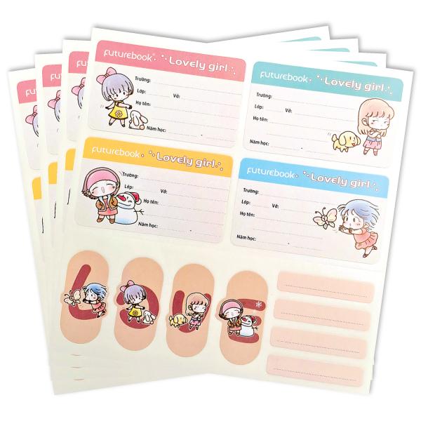 Nhãn Vở Học Sinh Lovely Girl Kèm Sticker - futurebook N102 (16 Nhãn)