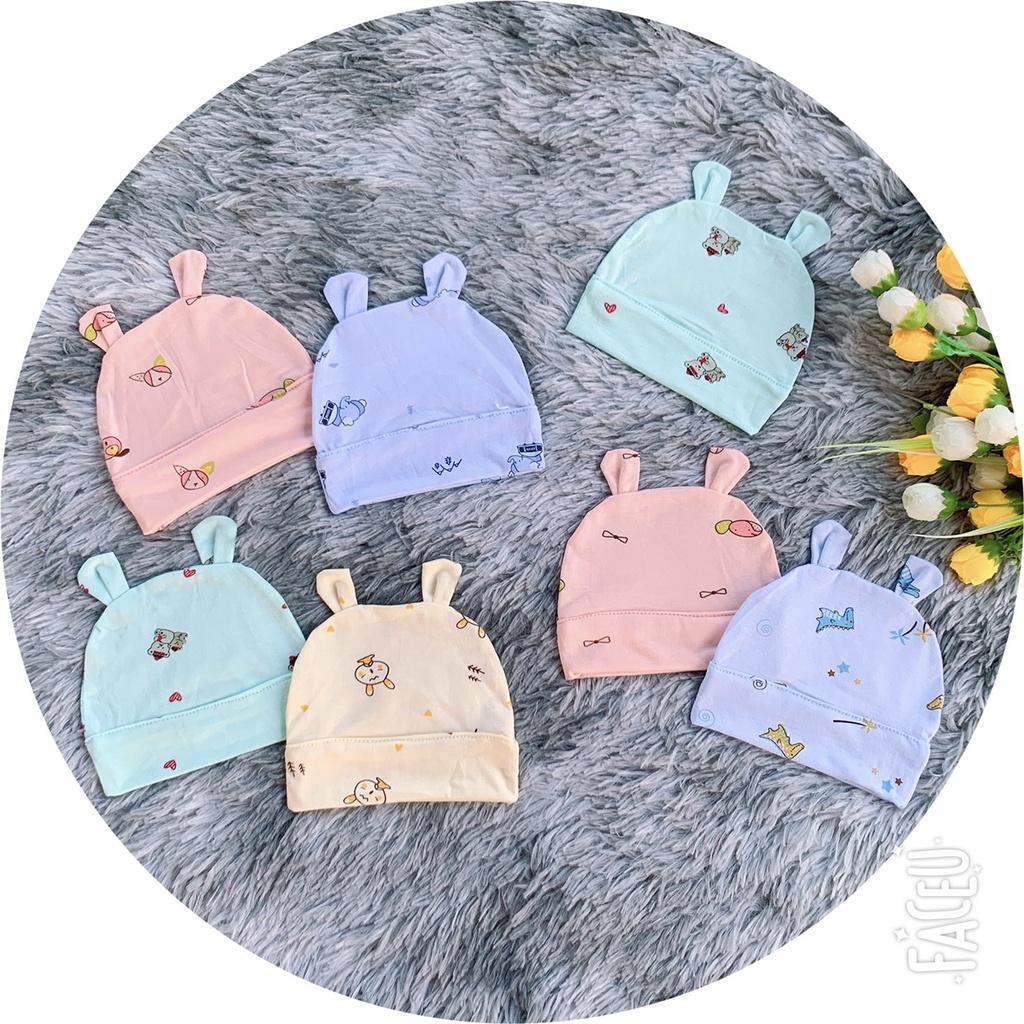 Mũ cotton tai thỏ che thóp sơ sinh cho bé