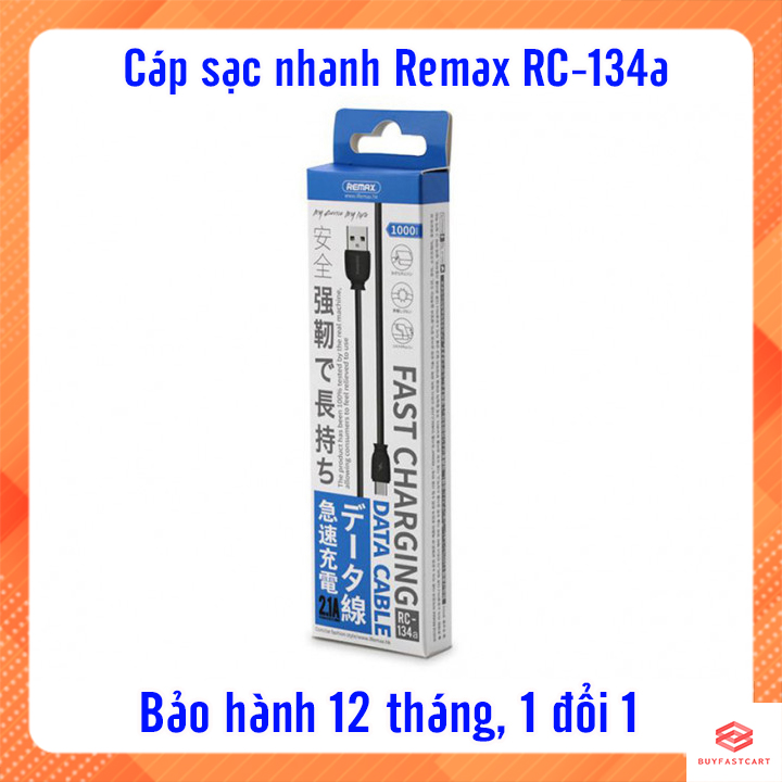 Cáp sạc nhanh Remax RC-134a cổng Type C dài 1 mét max 2.1A - Hàng nhập khẩu