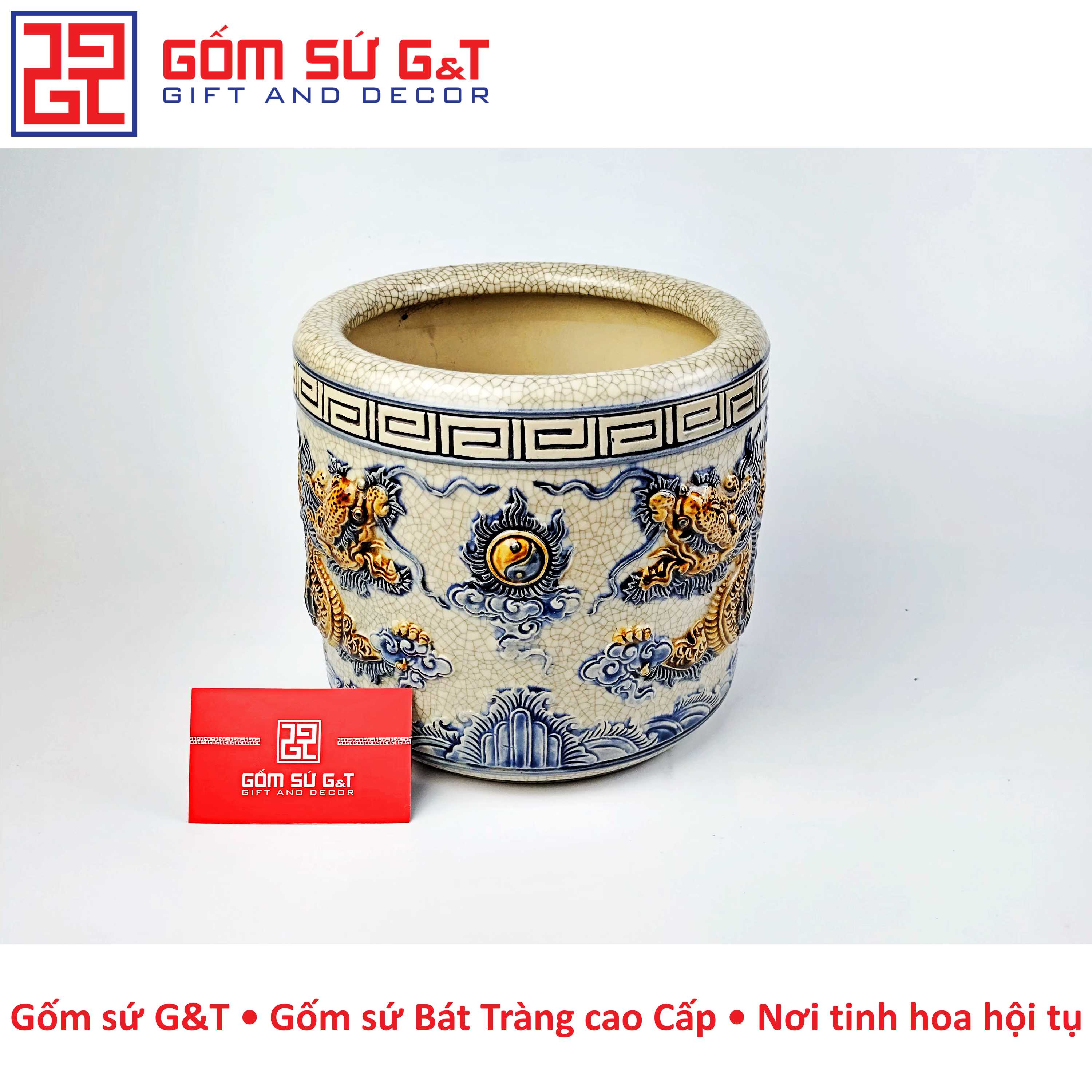 Bát hương men rạn rồng nổi Gốm Sứ G&T