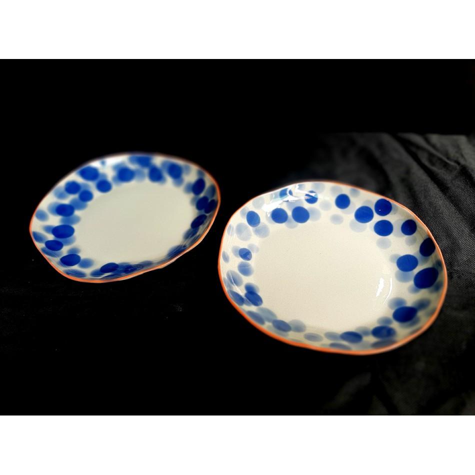 BLUE DOTS PLATES/ ĐĨA MÉO XUẤT ÂU HỌA TIẾT CHẤM BI XANH CÔ BAN