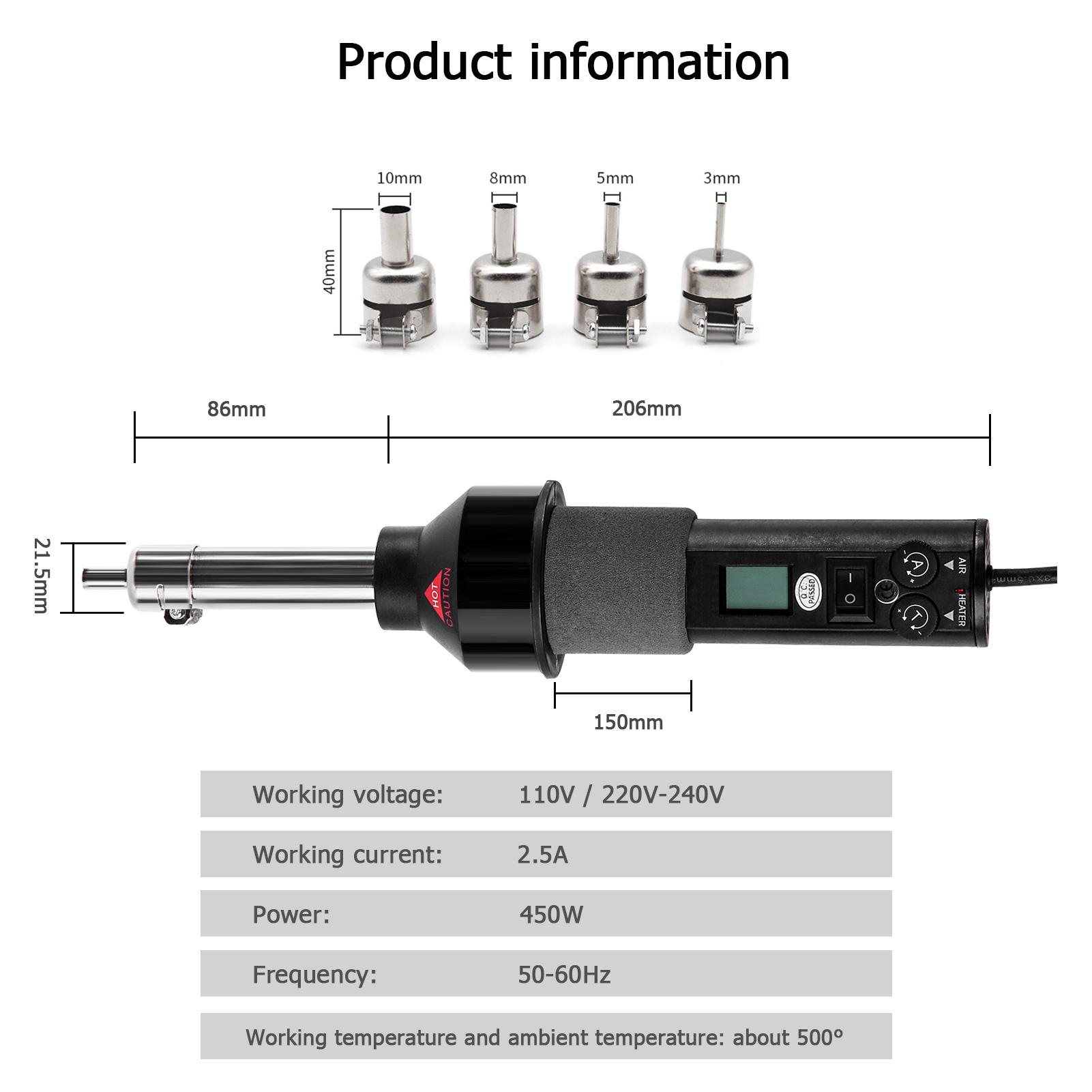 [Giao Hang Ngay]Máy Khò Hàn Điện Tử Cầm Tay IC SMD BGA, Có Màn Hình LCD Hiển Thị Nhiệt Độ, Có Thể Điều Chỉnh Nhiệt Độ, Điện Áp 220V, Công Suất 450W