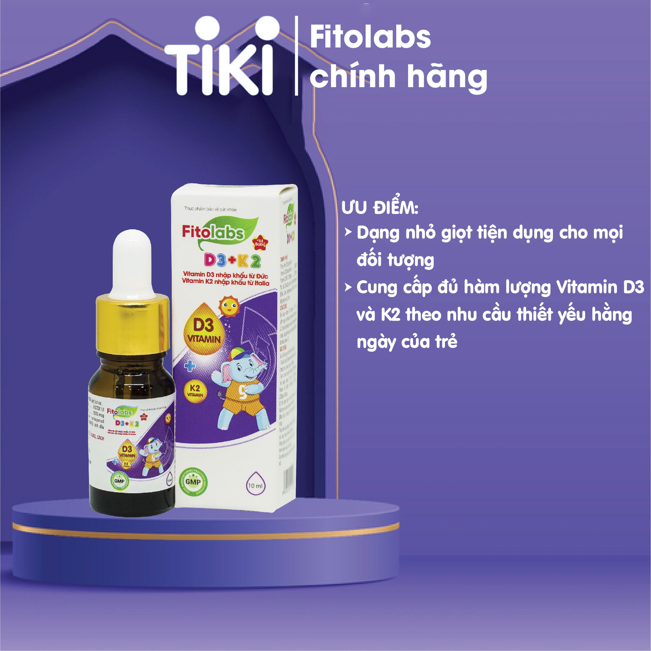 Fitolabs D3 - K2 dạng nhỏ giọt, bổ sung vitamin D3 K2 giúp bé tăng chiều cao