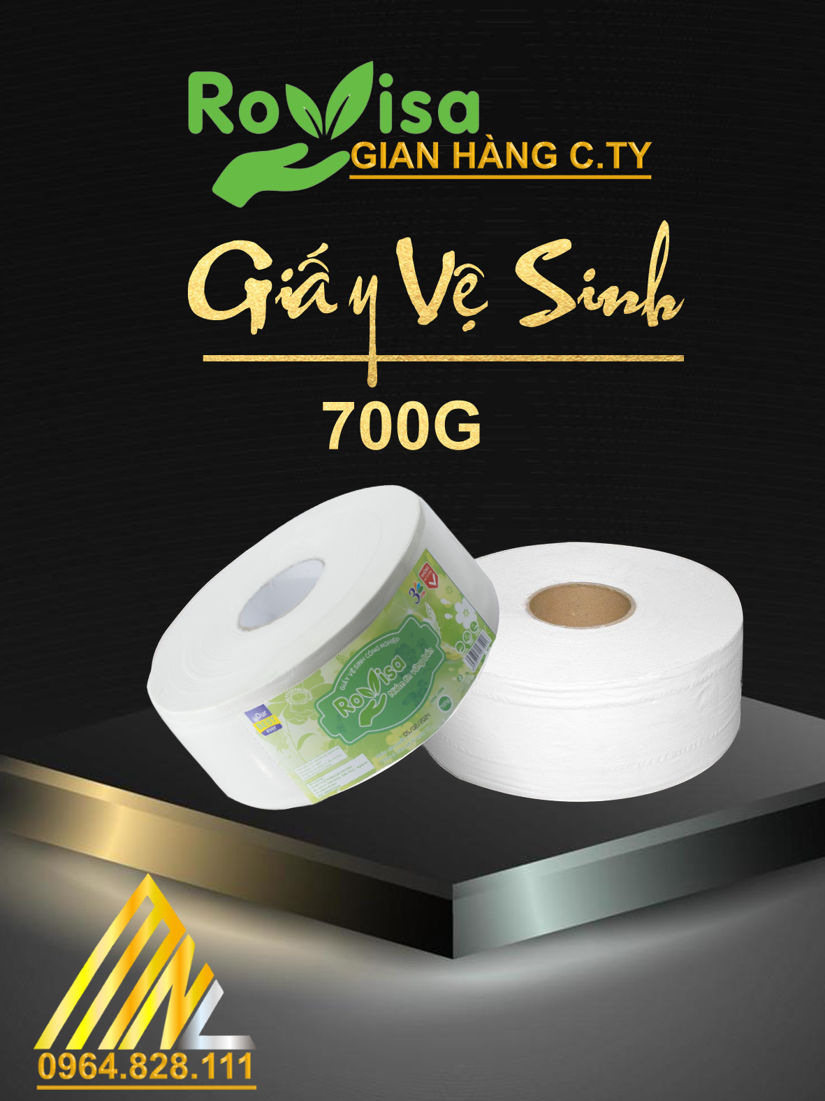 Giấy vệ sinh công nghiệp cuộn lớn 700gr ROVISA siêu dai, siêu mịn dành cho công ty, khách sạn, nhà nghỉ