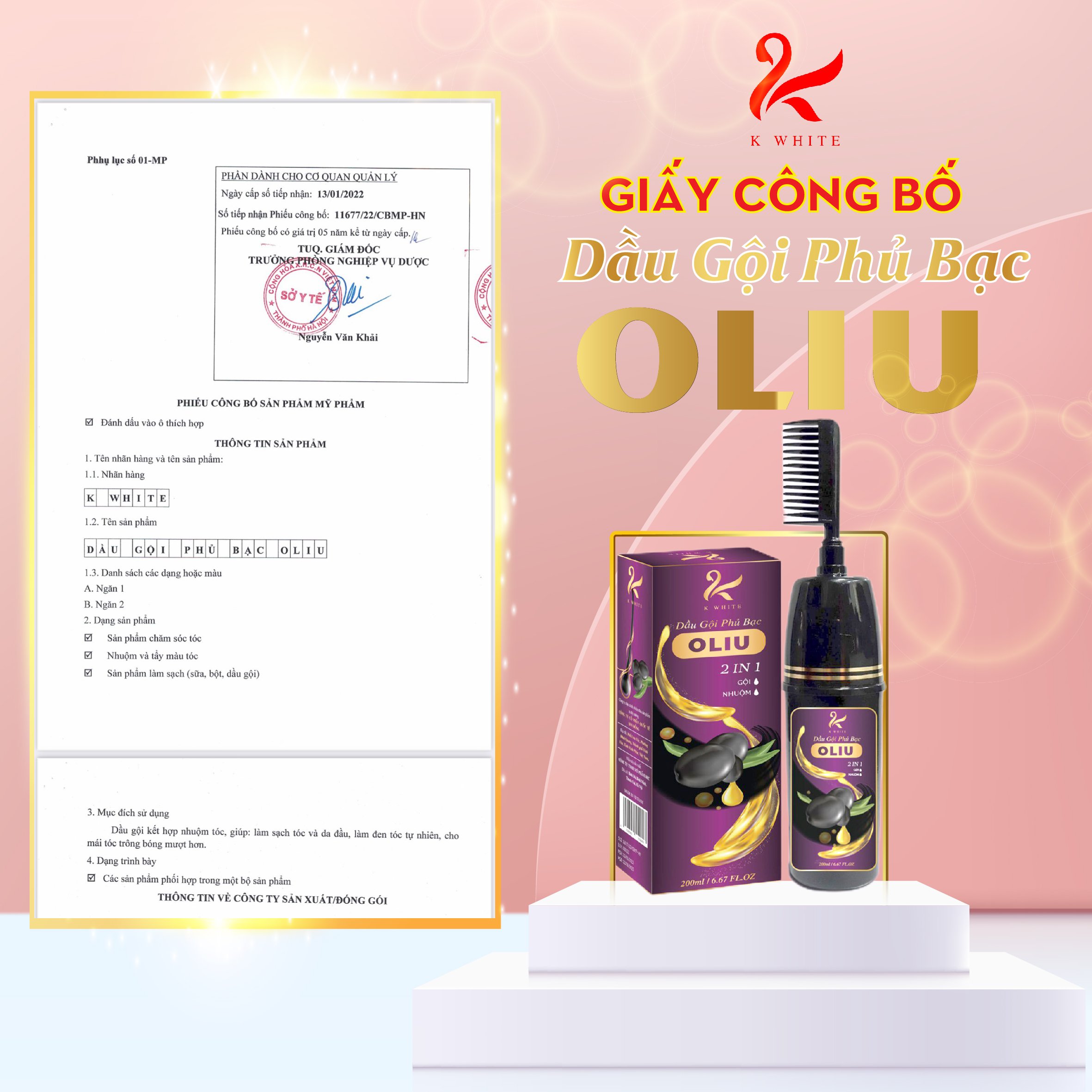 [Hàng Chính Hãng Kwhite] Dầu Gội Phủ Bạc OLIU