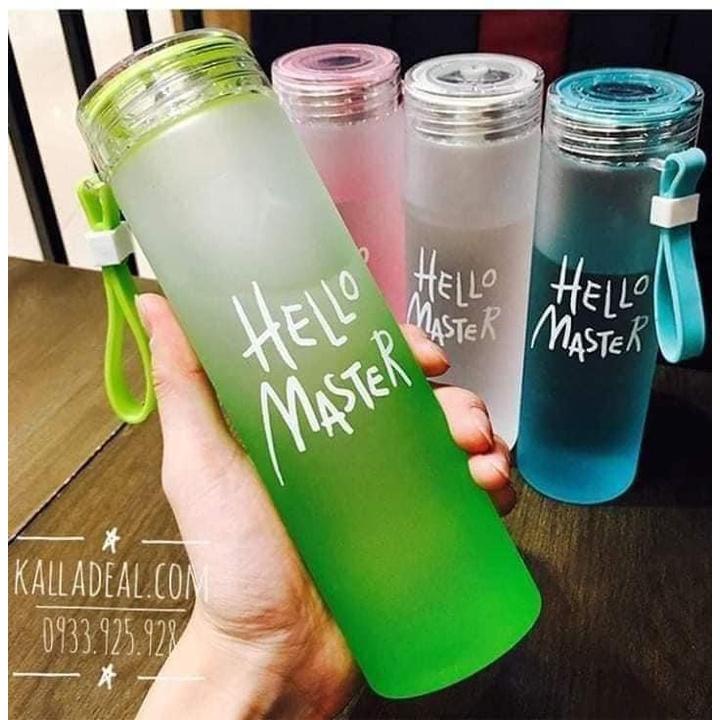 Bình Thủy tinh Hello nhiều màu sắc - Chai đựng nước mát, sinh tố có dây đeo trẻ trung