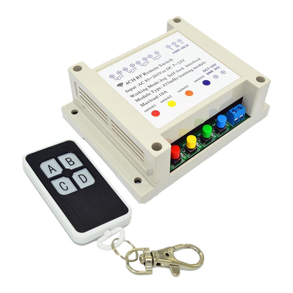DC 7-28V 4CH RF 4 Relay Wireless Remote Control Garage Door Light Switch 433Mhz Relay Receiver With Wireless