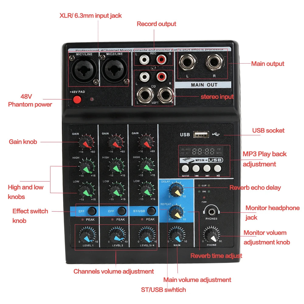 Bộ Mixer Âm Thanh VINETTEAM F-4A Bộ Trộn Âm Thanh 4 Kênh Bluetooth Karaoke Chuyên Nghiệp Cao Cấp ,Mixer Hát Live , Thu Âm ,Điều Khiển Trộn Âm Thanh DJ-4381-Hàng Chính Hãng