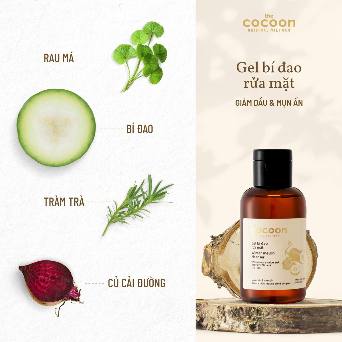 Gel bí đao rửa mặt Cocoon giảm dầu, mụn Winter Melon Cleanser