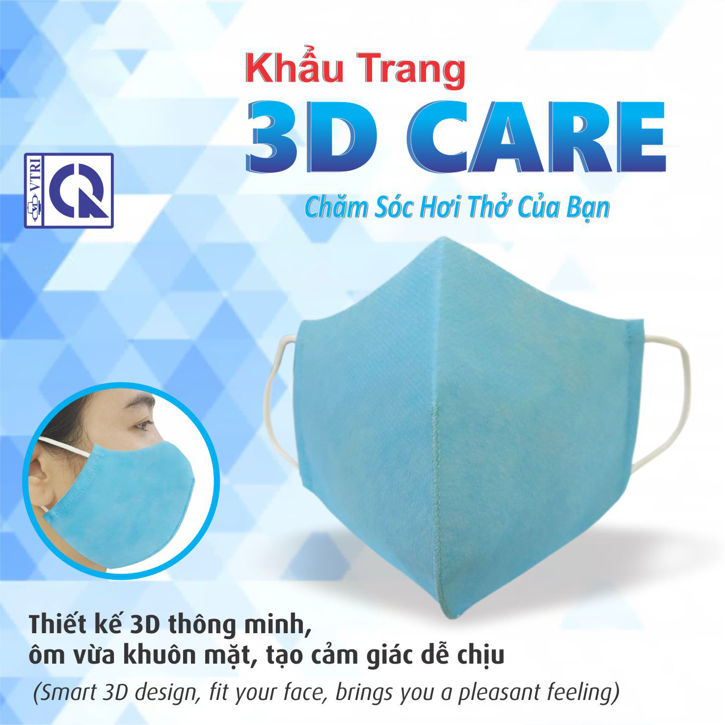 KHẨU TRANG Y TẾ NGƯỜI LỚN VẢI 3D CARE (COMBO 10 CÁI) CHÍNH HÃNG RANDO