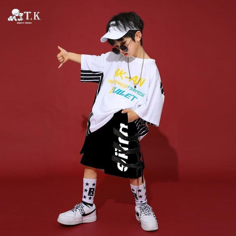 Đồ bộ bé trai, bé gái, kiểu dáng HipHop cá tính, sành điệu, thun cotton ngắn tay - GiaKhang