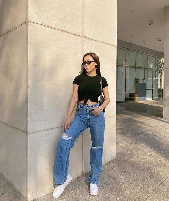 Quần Jean Culottes Lưng Cao Dáng Dài