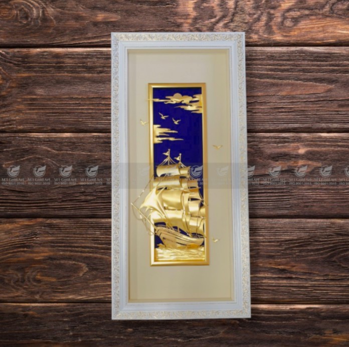 Tranh thuyền thuận buồm xuôi gió dát vàng (55x110cm) MT Gold Art- Hàng chính hãng, trang trí nhà cửa, phòng làm việc, quà tặng sếp, đối tác, khách hàng, tân gia, khai trương 