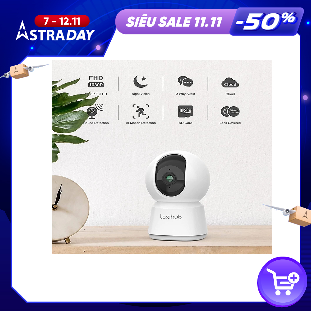 Camera IP giám sát 360 chất lượng full hd 1080P Laxihub P2 hỗ trợ đàm thoại 2 chiều, hỗ trợ Alexa và trợ lý google Assistant, phiên bản quốc tế - Hàng nhập khẩu