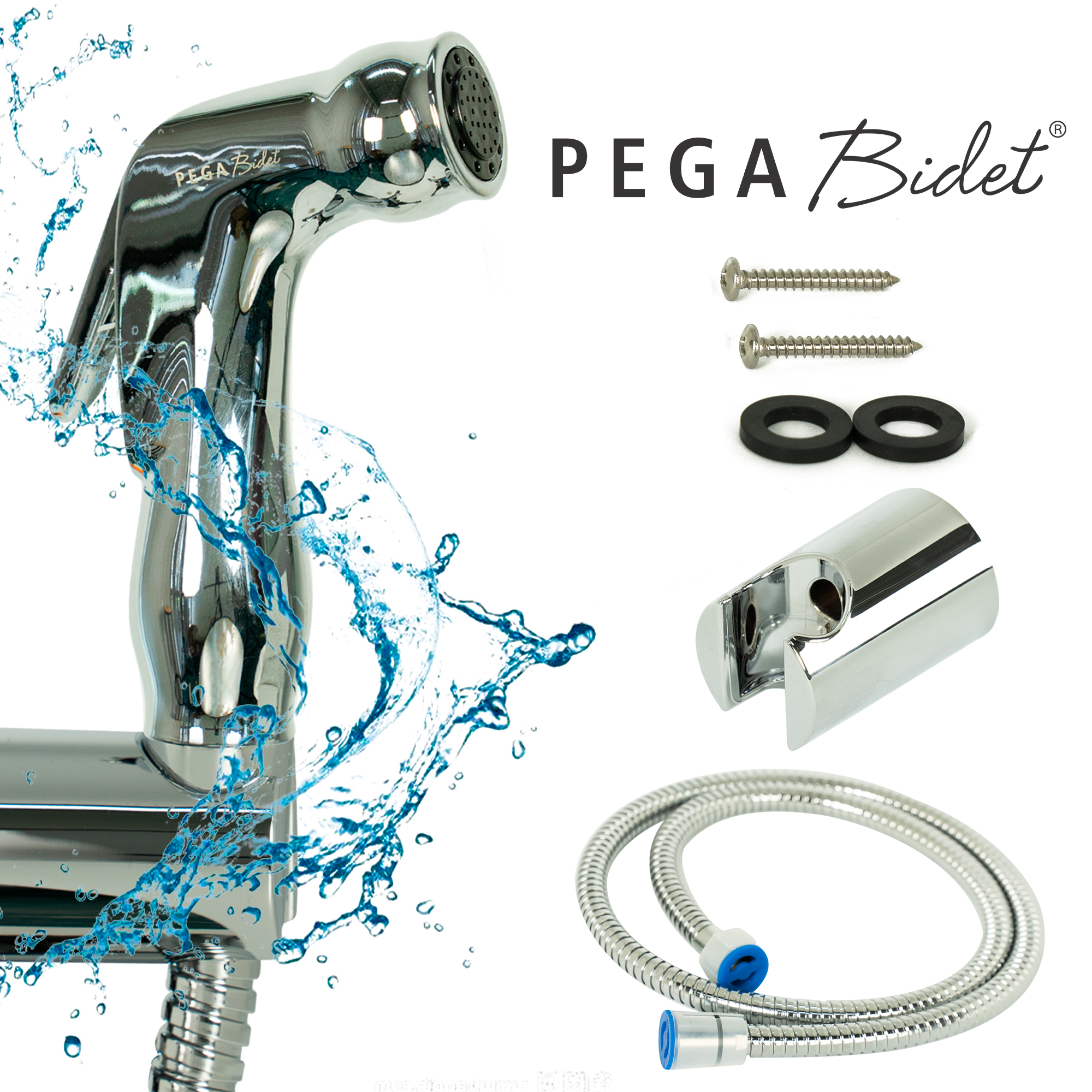 Bộ vòi xịt vệ sinh cầm tay PEGA Bidet HB500, dây cấp nước 1.2m inox 304, đầu vòi bằng nhựa mạ crôm, giá treo mạ crôm, bảo hành 12 tháng