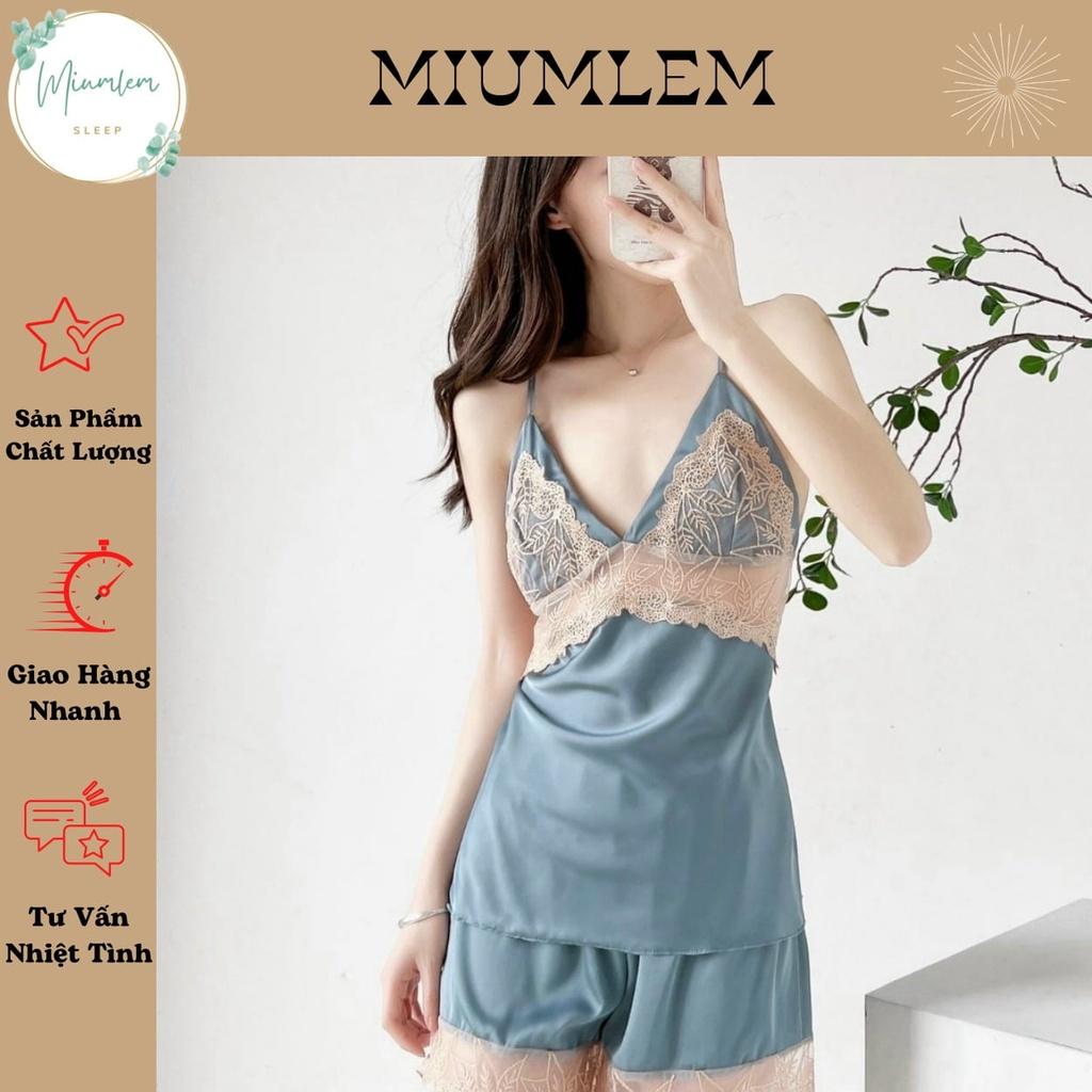 Bộ Đồ Ngủ 2 Dây Nữ Cổ V Phối Ren Chất Lụa Trơn Cao Cấp Freesize QC611160
