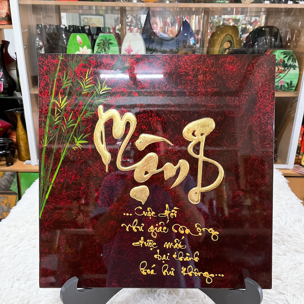 [ Sale Mạnh] Tranh sơn mài chữ ,thơ kèm họa tiết 40x40 cm ý nghĩa thích hợp làm quà tặng, trang trí