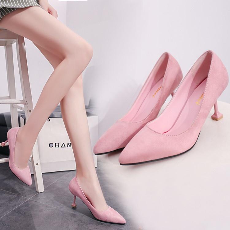 Giày cao gót mũi nhọn màu đen đính nơ phong cách Hàn Quốc thời trang mùa xuân mới 2021 dành cho bạn nữ