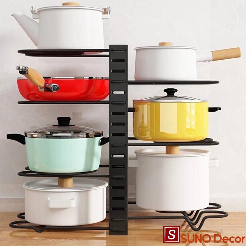 Kệ Để Xoong Nồi Chảo Nhiều Tầng, Giá Để Vung Nồi Tiện Dụng Tiết Kiệm Diện Tích